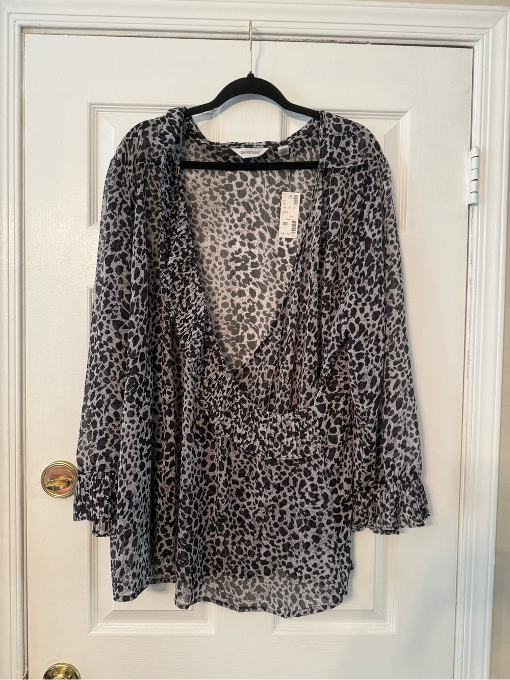 Avenue Sheer Leopard Print V-Neck Blouse - Black & White